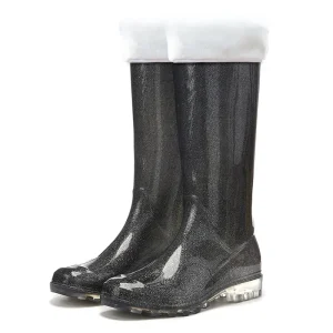 Bottes de pluie femme noires pailletées à revers clair