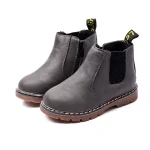 Bottines Chelsea enfant grises en similicuir, vue d’ensemble sur fond blanc