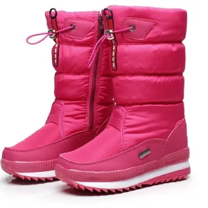 Bottes femme roses matelassées à zip