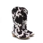 Bottes cowboy filles hautes à paillettes noir et blanc avec motif vache