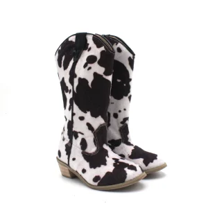 Bottes cowboy filles hautes à paillettes noir et blanc avec motif vache