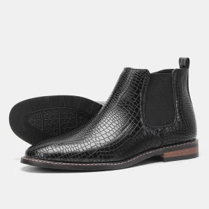 Bottines Chelsea homme noires avec motif embossé et fermeture éclair sur le côté