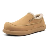 Mocassins homme à col fourré et coutures apparentes en cuir noir