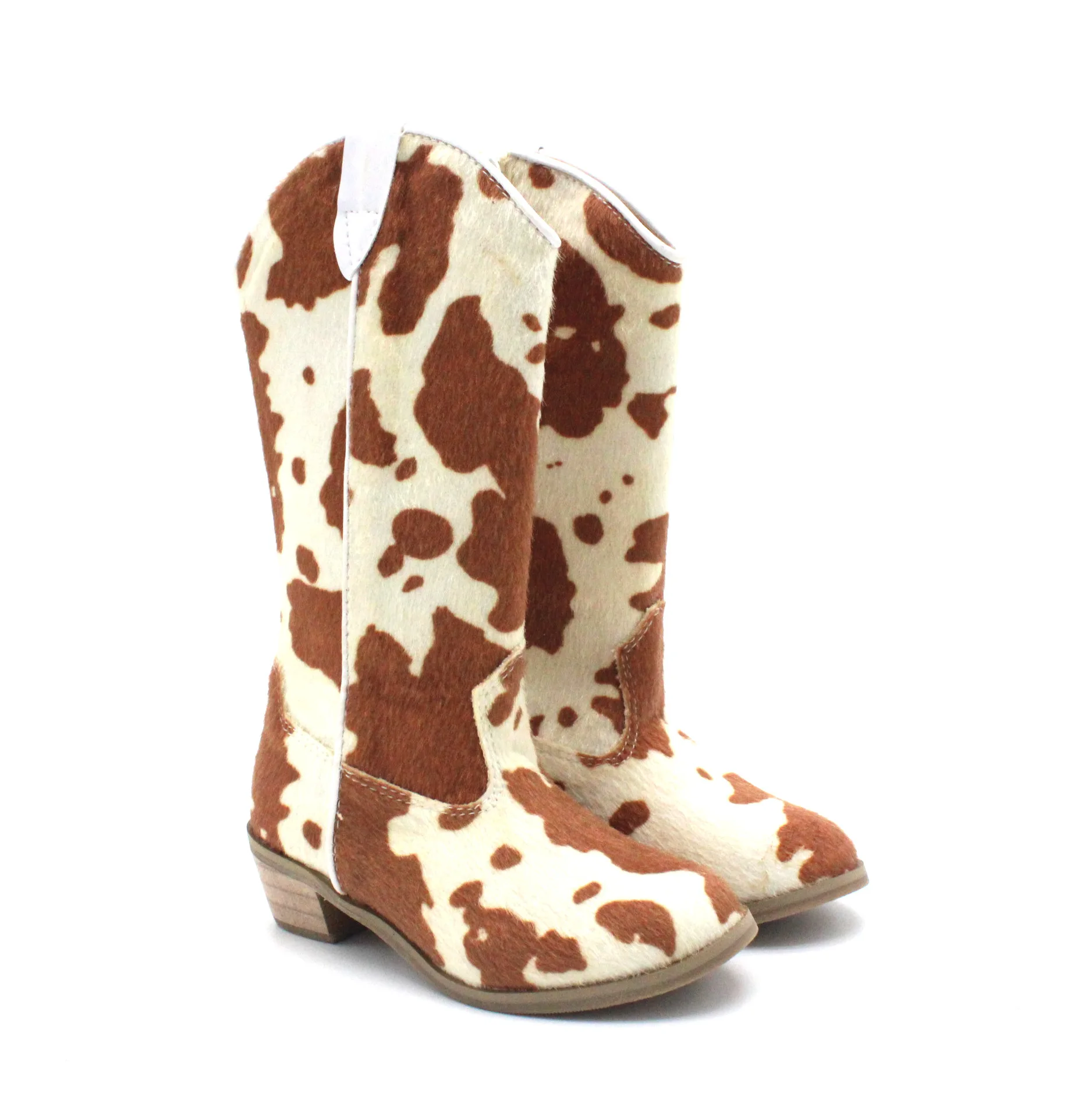 Bottes cowboy enfant avec design à paillettes et motif vache en noir et blanc