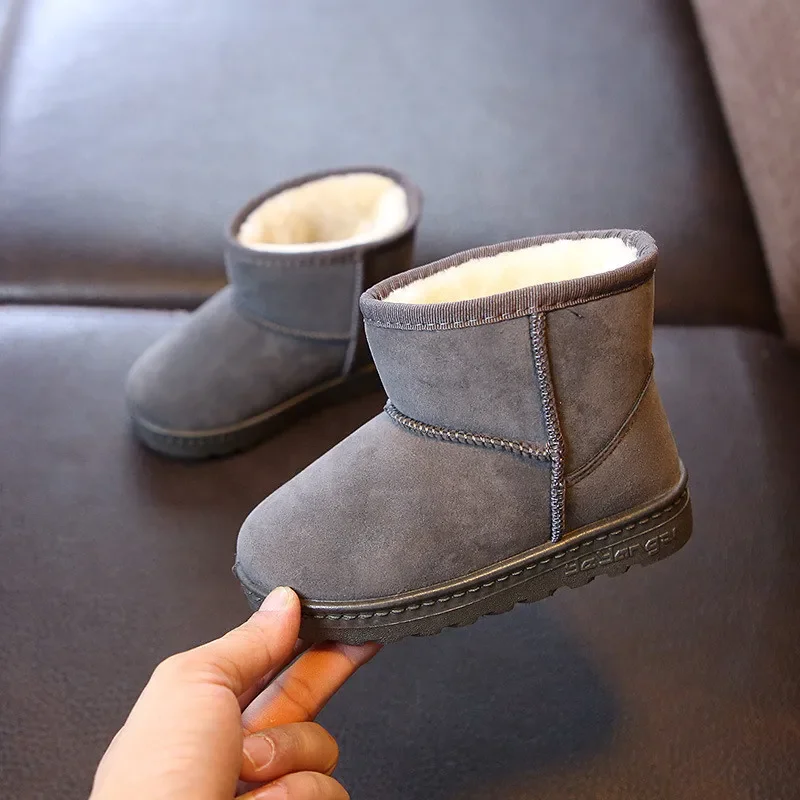 Bottines de neige pour fille en cuir noir avec isolation thermique