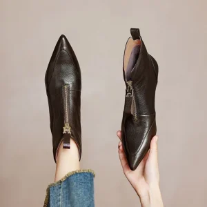 Bottines femme marron fourrées à talon aiguille