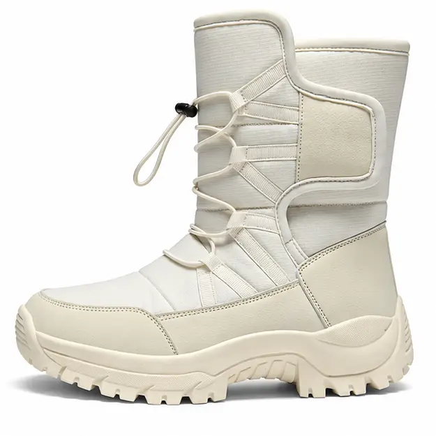 bottes homme beiges fourrees a lacets vue de profil sur fond blanc 45285