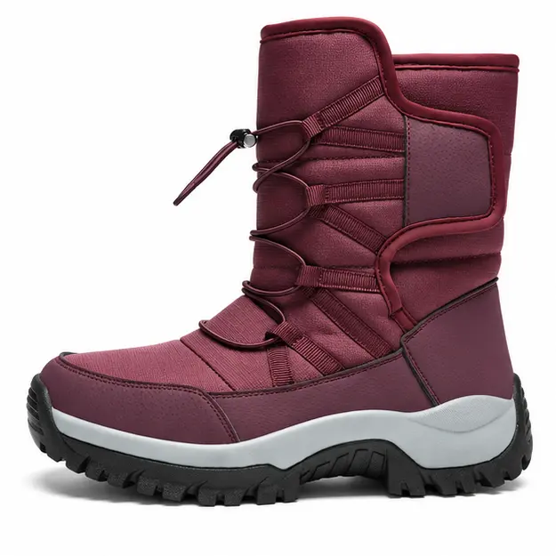 bottes homme bordeaux fourrees a lacets vue de profil sur fond blanc 45287