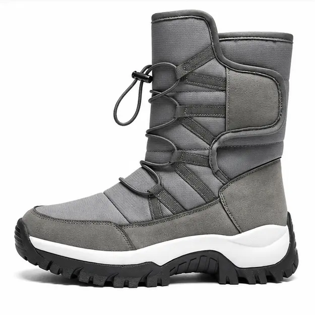 bottes homme grises fourrees a lacets vue de profil sur fond blanc 45286