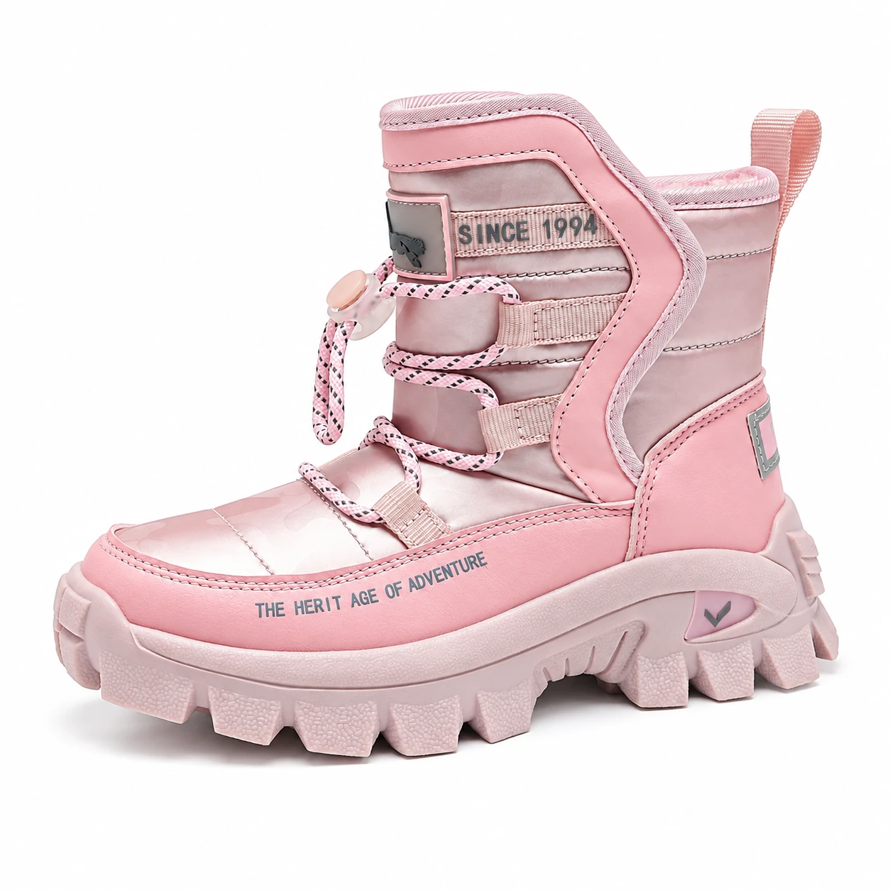 bottine enfant rose a lacets avec bloqueur vue ensemble fond blanc