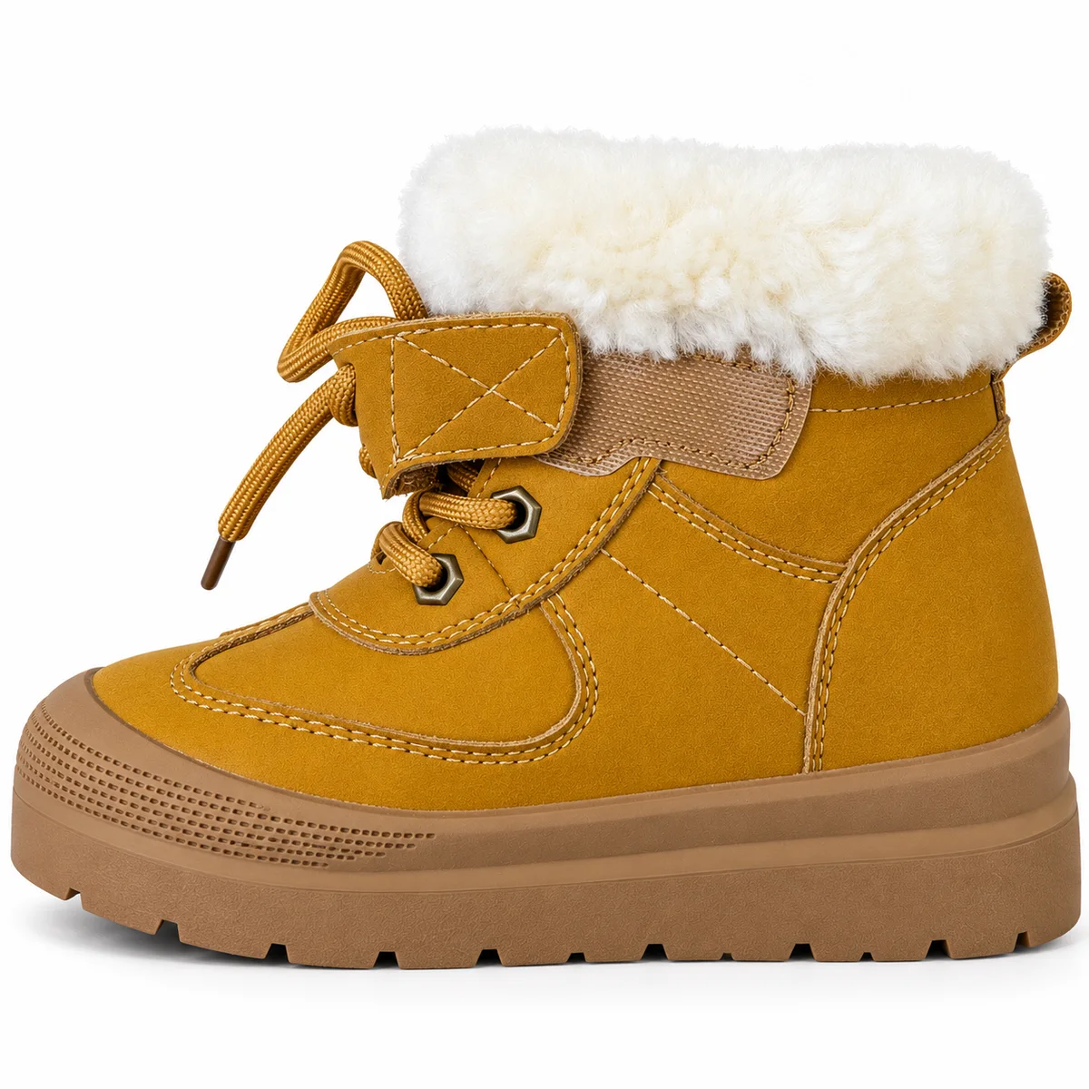 bottine moutarde fourree a lacets vue de profil