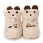 bottines bebe abricot fourrees a motif ourson sur fond blanc