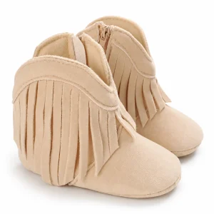 bottines bebe beige abricot a franges vue ensemble fond blanc
