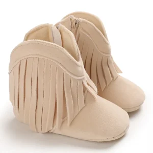 bottines bebe fille abricot a franges sur fond blanc