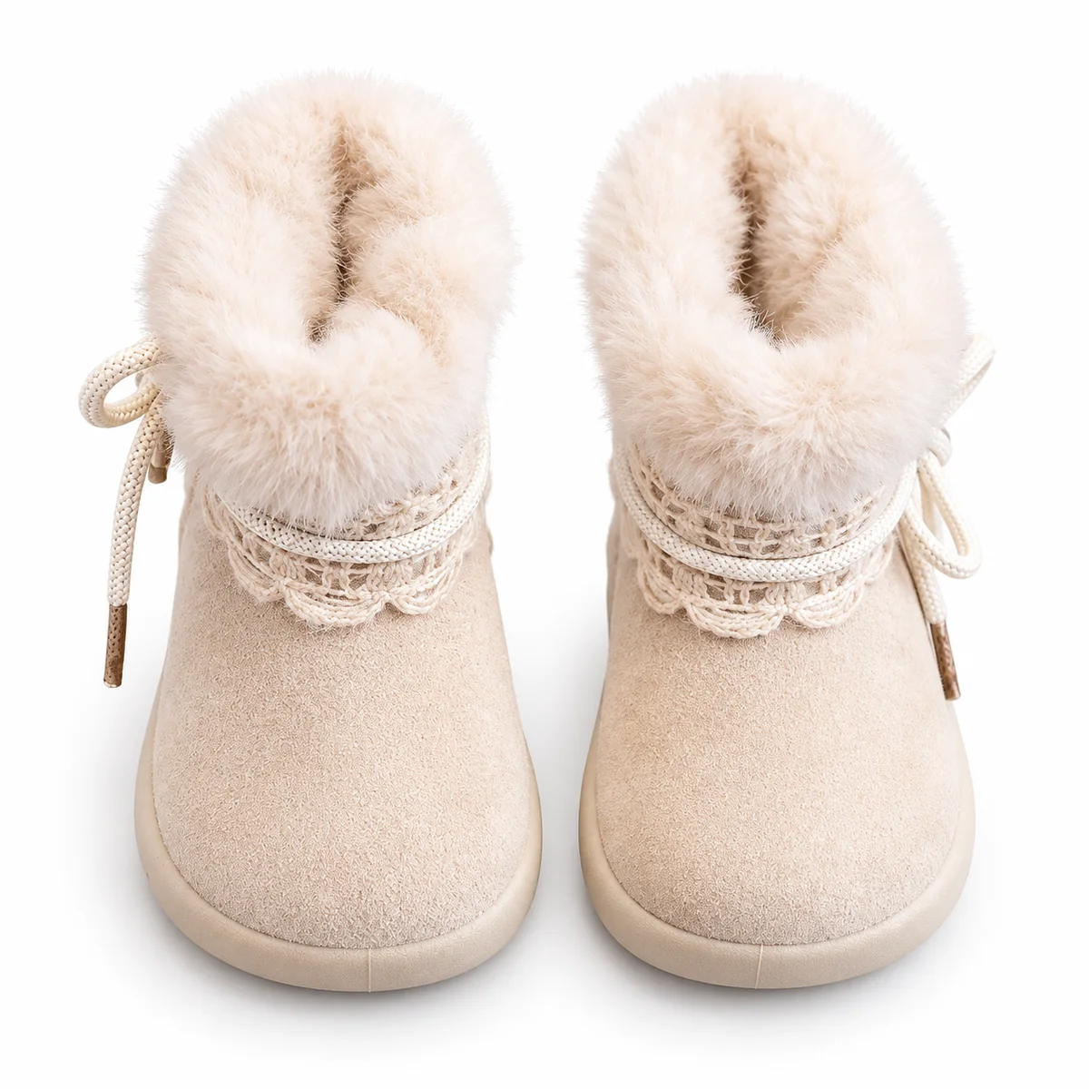 bottines bebe fille beiges fourrees a noeud sur fond blanc