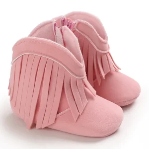 bottines bebe fille roses a franges sur fond blanc