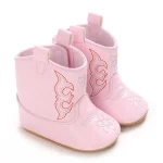 bottines bebe fille roses western a scratch sur fond blanc