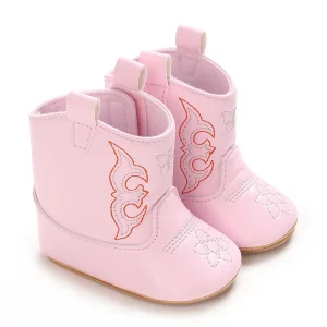 bottines bebe fille roses western a scratch sur fond blanc