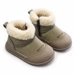 bottines bebe kaki fourrees en microfibre a zip sur fond blanc