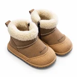 bottines bebe marron fourrees en microfibre a zip sur fond blanc