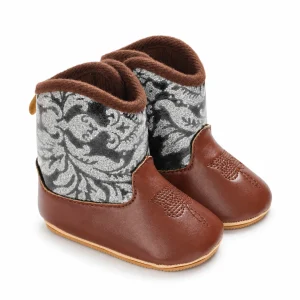 bottines bebe western marron a motifs argentes vue ensemble fond blanc