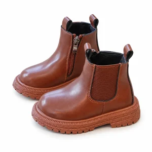 bottines chelsea enfant marron a semelle epaisse vue ensemble fond blanc