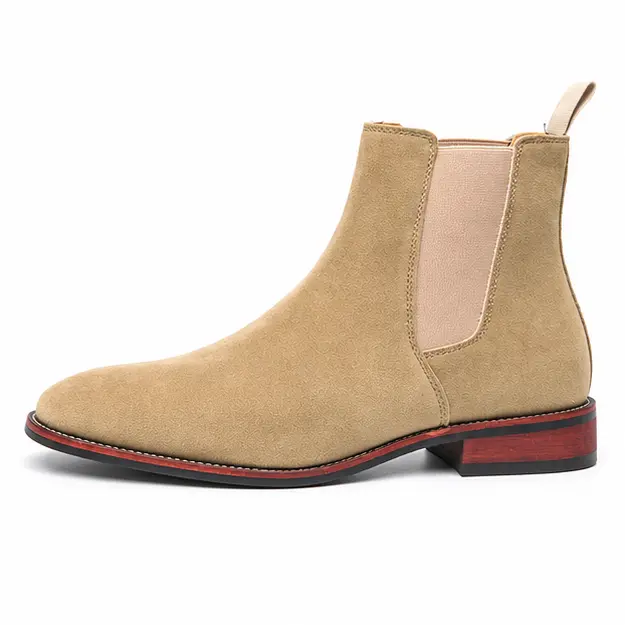 bottines chelsea homme beige sable a finition veloutee vue de profil sur fond blanc 45300