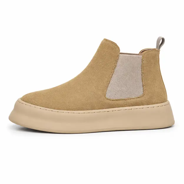 bottines chelsea homme beiges a semelle beige vue de profil sur fond blanc 45333