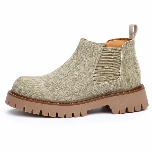 bottines chelsea homme beiges a semelle epaisse vue de profil sur fond blanc 45355