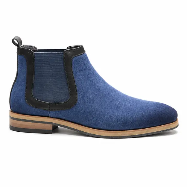 bottines chelsea homme bleues a finition mate vue de profil sur fond blanc 45364