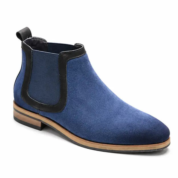 bottines chelsea homme bleues a finition mate vue de trois quarts sur fond blanc 45364
