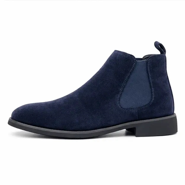 bottines chelsea homme bleues en suedine vue de profil sur fond blanc 45292