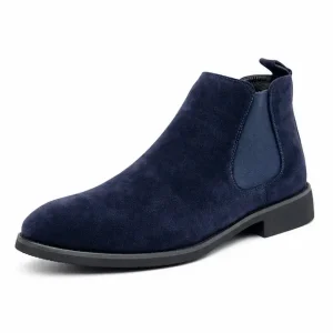 bottines chelsea homme bleues en suedine vue de trois quarts sur fond blanc 45292