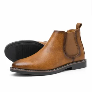 bottines chelsea homme camel a elastiques marron vue de trois quarts sur fond blanc 45367