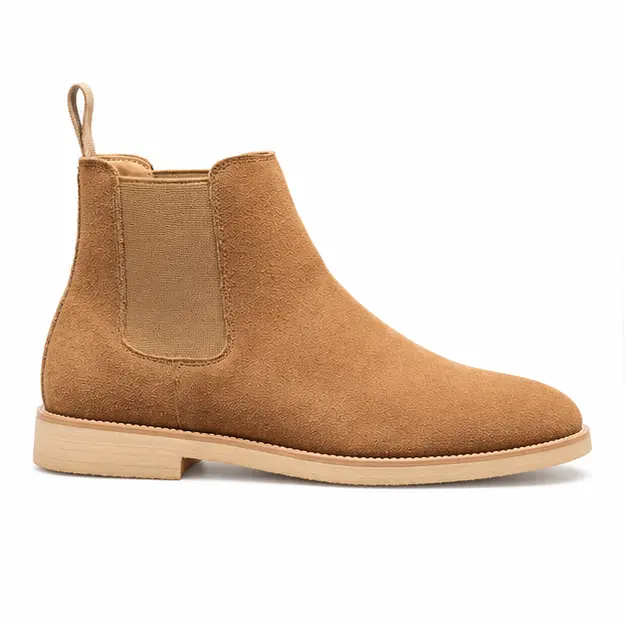 bottines chelsea homme camel a finition veloutee vue de profil sur fond blanc 45395