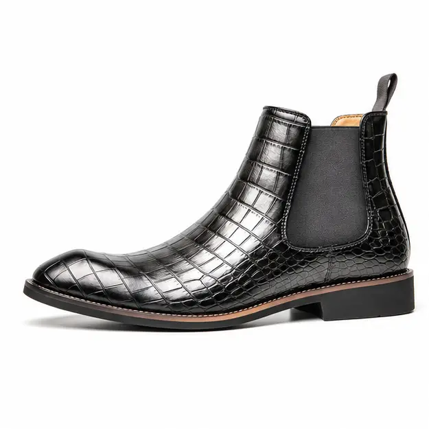 bottines chelsea homme gris anthracite effet crocodile vue de profil sur fond blanc 45356