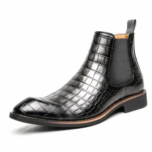 bottines chelsea homme gris anthracite effet crocodile vue de trois quarts sur fond blanc 45356