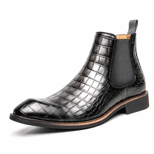 bottines chelsea homme gris anthracite effet crocodile vue de trois quarts sur fond blanc 45356