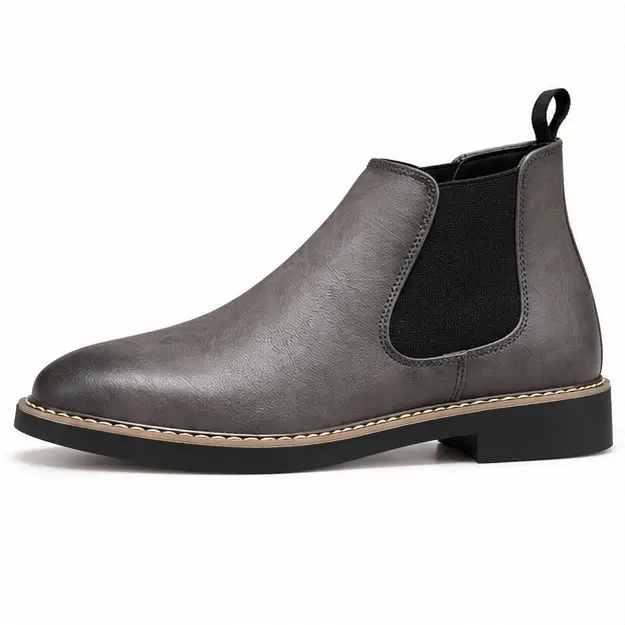 bottines chelsea homme grises a coutures contrastantes vue de profil sur fond blanc 45320