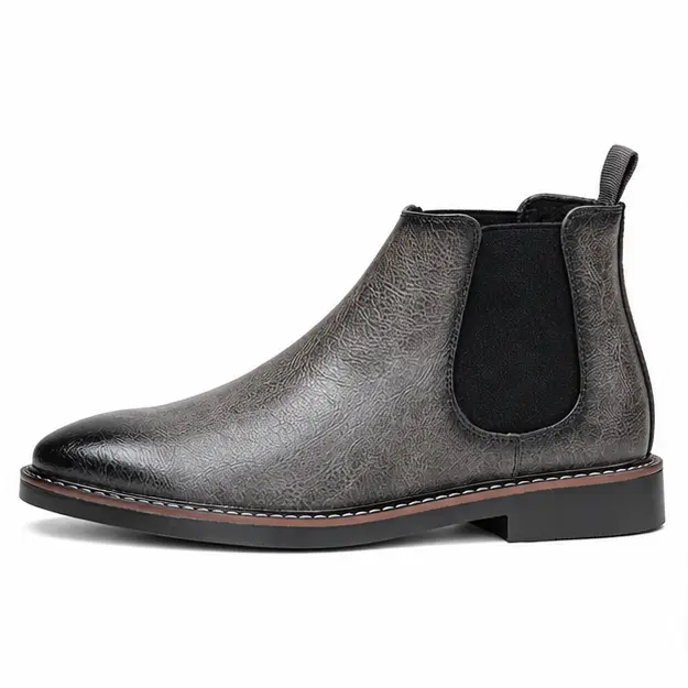 bottines chelsea homme grises a elastiques noirs vue de profil sur fond blanc 45366