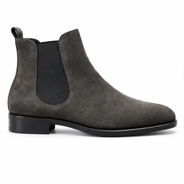 bottines chelsea homme grises en suedine vue de profil sur fond blanc 45376