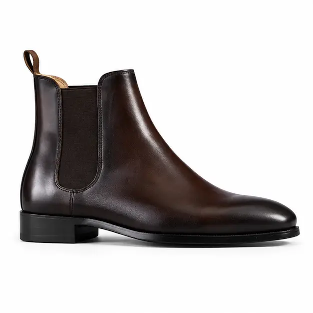 bottines chelsea homme marron a bout carre vue de profil sur fond blanc 45369