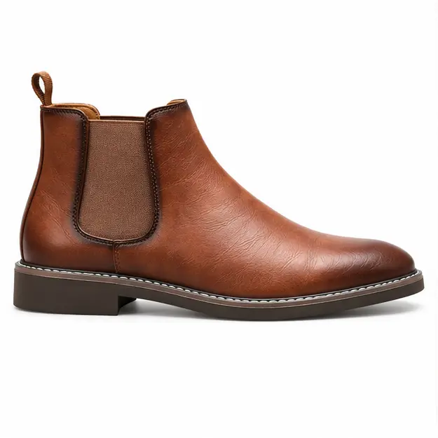 bottines chelsea homme marron a coutures contrastantes vue de profil sur fond blanc 45319