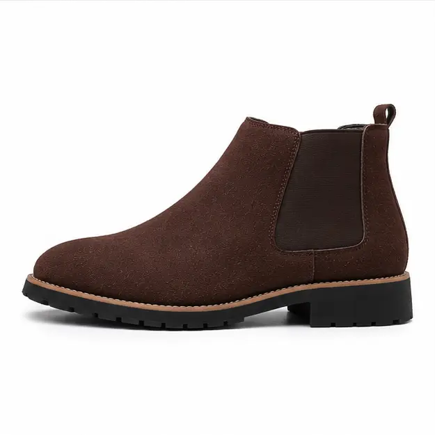 bottines chelsea homme marron a effet givre vue de profil sur fond blanc 45397