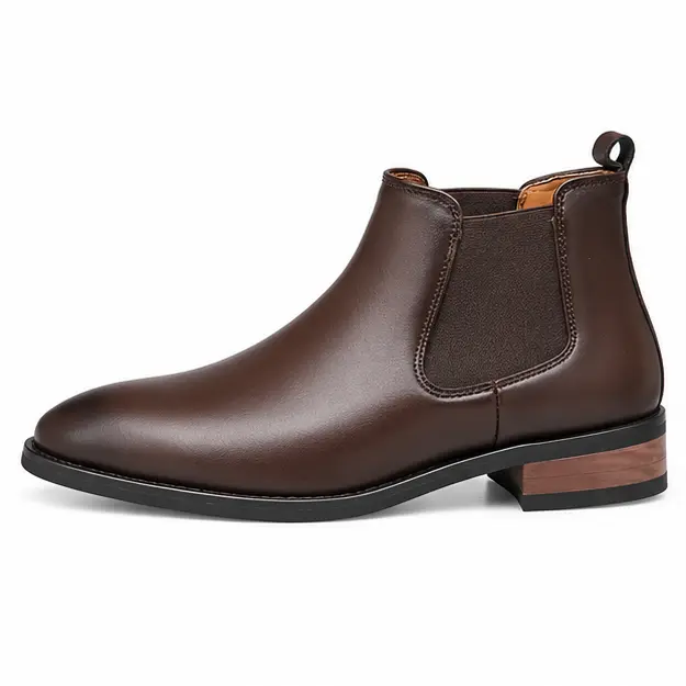 bottines chelsea homme marron a elastiques ton sur ton vue de profil sur fond blanc 45336