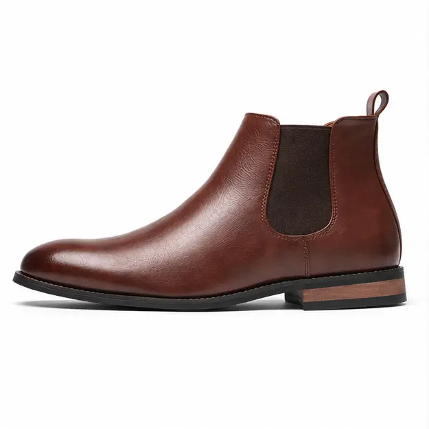 bottines chelsea homme marron a ligne lisse vue de profil sur fond blanc 45370
