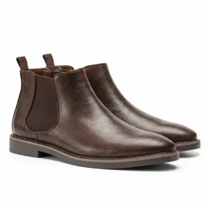 bottines chelsea homme marron bronze a silhouette elancee vue de trois quarts sur fond blanc 45380