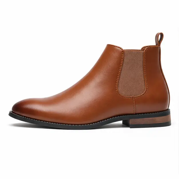 bottines chelsea homme marron clair a ligne lisse vue de profil sur fond blanc 45371
