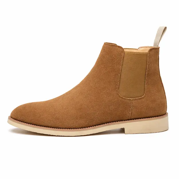 bottines chelsea homme marron clair a semelle claire vue de profil sur fond blanc 45408