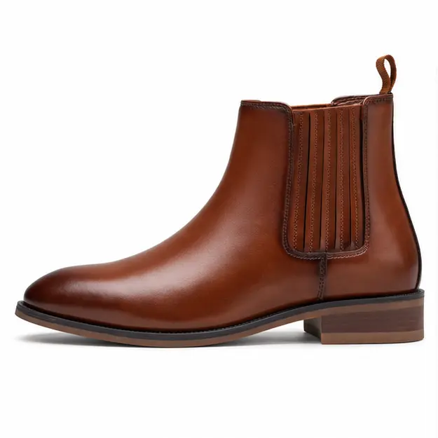 bottines chelsea homme marron clair a semelle epaisse vue de profil sur fond blanc 45363